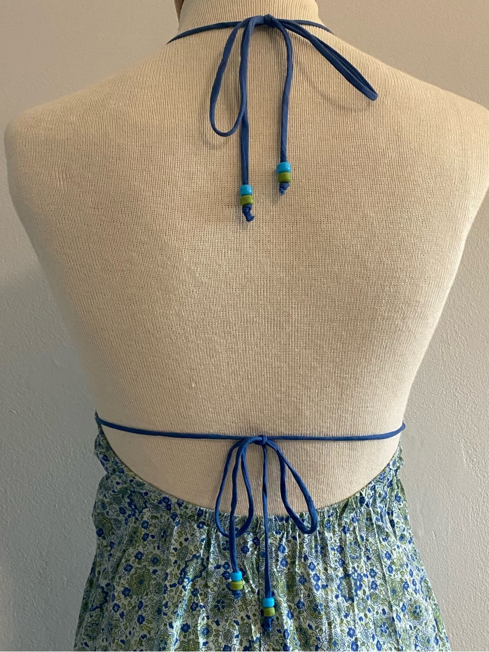 Vintage Blue and Green Floral Halter Cotton Maxi Dress Size S - Picture 6 of 11